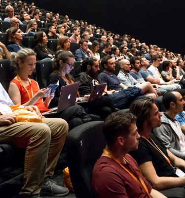 Frontend United attendees in the cinema